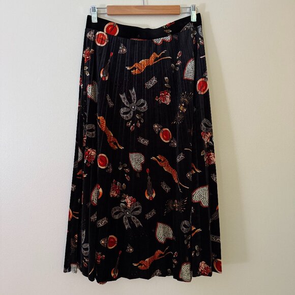 Maeve by Anthropologie Montparnasse Pleated Velvet Midi Skirt Sz Medium - Picture 2 of 7